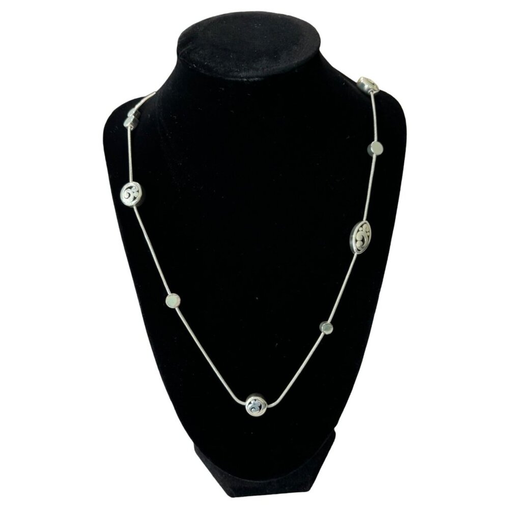 Brighton Contempo Long Beaded Station Necklace Round Oval Swirl Silver Tone